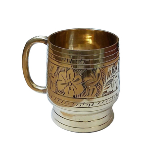 Elegant Mughlai Designed Handmade Brass <b>Cup</b> with C-Shape Handle 6 Ounce Capacity Glass Beer Steins - Product Image 1