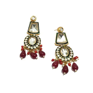 Opulento Juego de Pendientes Elegantes de Joyería Cultural India Polki Kundan - Product Image 3