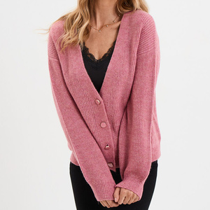 เสื้อสเวตเตอร์คอวีด้านหน้ามีกระดุมหรูหราสำหรับผู้หญิงชุดสำหรับอากาศหนาวระบายอากาศให้ความอบอุ่นในฤดูหนาว - Product Image 2