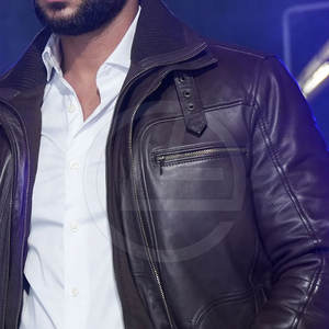 Veste de motard en cuir véritable pour hommes avec poches à fermeture éclair, col montant, tissu en toile, imperméable et coupe-vent - Product Image 5