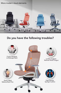 Chaise de bureau ergonomique en maille avec accoudoirs réglables et appui-tête intégré, design pivotant, style contemporain, base en plastique - Product Image 2