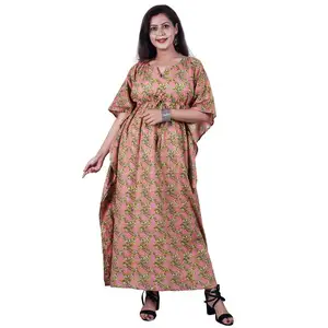 Платье макси из индийского хлопка с цветочным принтом