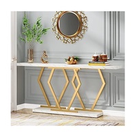Table console d'entrée élégante avec pieds en acier brossé et surface en bois de manguier, accent moderne pour le couloir, la chambre ou le bureau