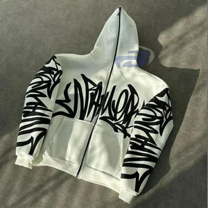 Sudadera con capucha estilo urbano de invierno con cremallera y estampado gráfico, a prueba de viento, transpirable, unisex, estilo Y2K. - Product Image 3