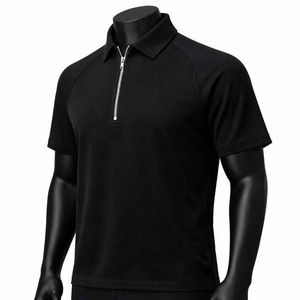 Men's Black Short Sleeve Knitted Polo <b>Shirt</b> With Zipper <b>Collar</b> Casual Solid Color Style - Product Image 1
