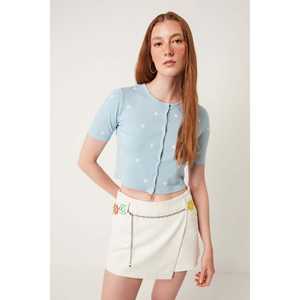 Casual Floral Print <b>Cardigan</b> with Embroidery and Button Decoration Long Acrylic <b>Crop</b> Top and <b>Short</b> <b>Sleeves</b> for Winter - Product Image 1