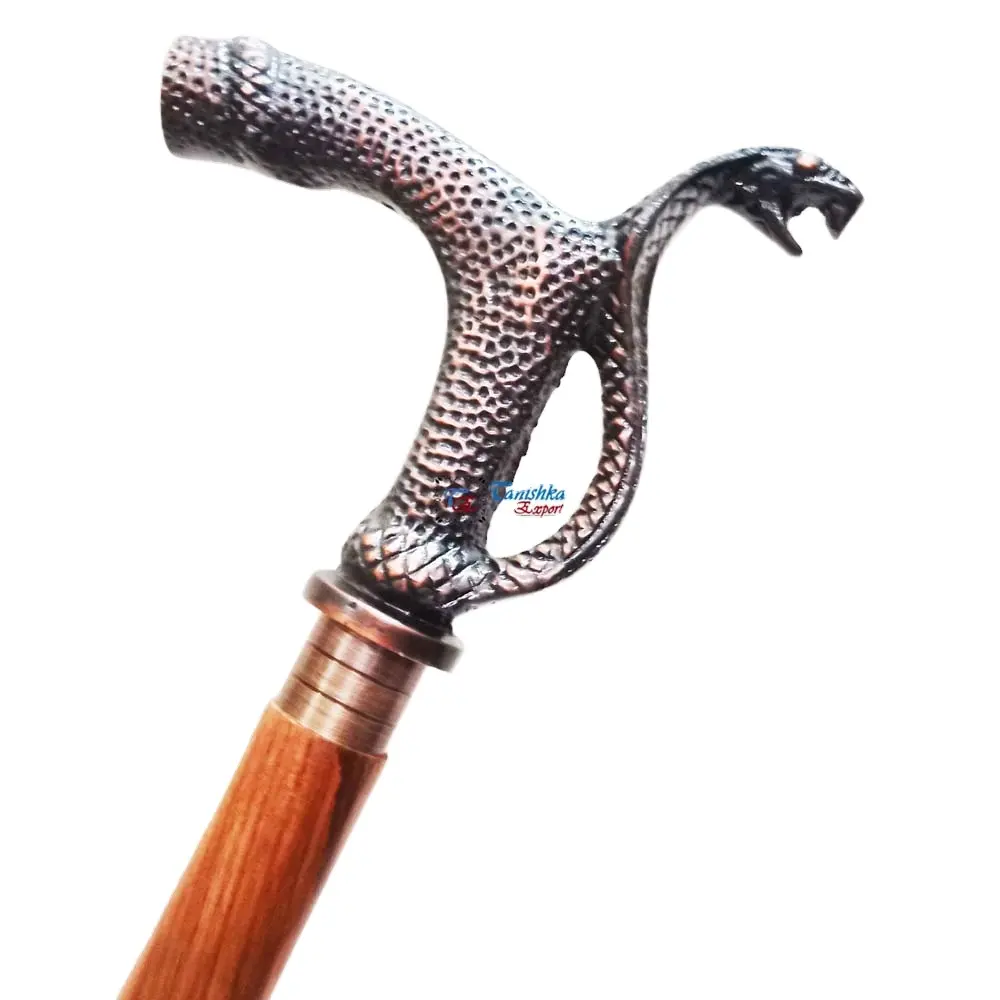 デザイナーキングコブラスネーク杖ハンドル美しい杖手作り金属製航海ギフトパーソナライズされた木製杖