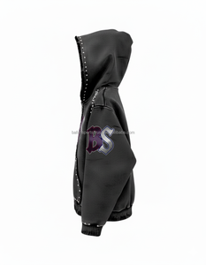 Heavy fleece zipper hoodie 400 GSM thick winter fabric soft <b>brushed</b> inside black color custom chenille embroidery basics hoodies - Product Image 3