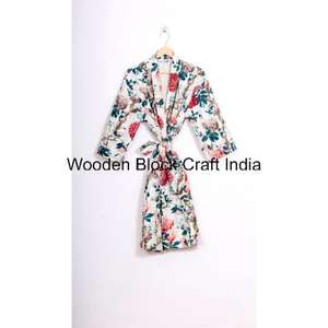 Handmade Pure Cotton Kantha Quilted Long Winter Floral Embroidery Multicolor Kimono Robe <b>Womens</b> Eco-Friendly - Product Image 5