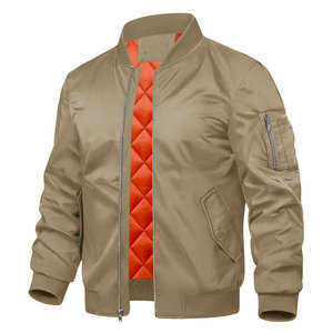Blouson d'aviateur avec fermeture pour hommes Veste avec logo personnalisé OEM pour hommes Vestes pour hommes Logo avec fermeture à glissière avant Manches longues Poignets élastiques - Product Image 5