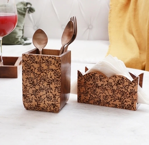 Gul Ensemble de couverts et porte-serviettes en bois de Sesham et hêtre Porte-ustensiles en bois de manguier Porte-couverts de comptoir - Product Image 2