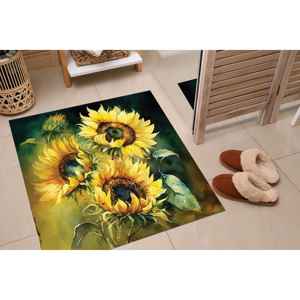 Tapis Sunflower : Tapis botanique floral vibrant, tapis imprimé, tapis doux non tissé - Product Image 2