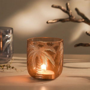 Decorative Handcut <b>Pine</b> Glass Votive Elegant Glass <b>Candle</b> Holder for Home Decor - Product Image 1