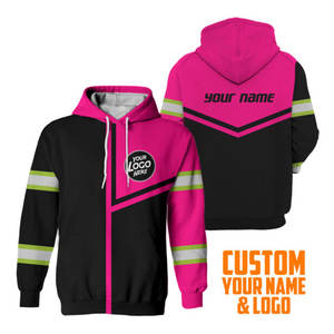 Reflective Hi Vis <b>Hoodies</b> Pink Color Safety Workwear Custom Logo <b>Work</b> Wear Hi Visibility Reflective Safety Hoodie - Product Image 2