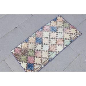 Alfombra Turca Pequeña de 1.5x3 pies, Alfombra Vintage con Plantas y Árboles Azules - Product Image 3