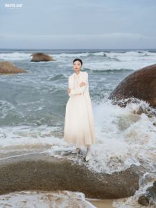 New Design Twisted Waistband Hot-selling A-line <b>Midi</b> <b>Skirt</b> for Women ISABEL <b>MIDI</b> WRAP <b>SKIRT</b> Sheer Tri-Acetate Fabric Vietnam - Product Image 3