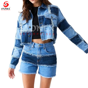 2023 Women's Stylish Tops Cotton-Filled New Fashion Patchwork Denim Jacket <b>Coat</b> Vintage Long Sleeves <b>Button</b>-Up Design Short - Product Image 5