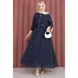 Ensemble jupe en mousseline indigo à pois pour femme avec foulard, motif floral, col à nœud, coupe ample pour printemps/été, inclut un pantalon taille XL - Product Image 3