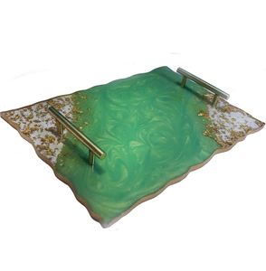 ถาดเสิร์ฟเรซินอีพ็อกซี่ทำมือพร้อมด้ามจับโลหะเป็นมิตรกับสิ่งแวดล้อมสำหรับร้านอาหารอาหารเช้าบริการน้ำชาน้ำผลไม้ - Product Image 3