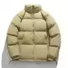 New Style Men's <b>Plain</b> Dyed <b>Canvas</b> Casual Puffer Jacket Zipper Front Thermal Lining Windproof Breathable Heated Stand Collar - Product Image 3
