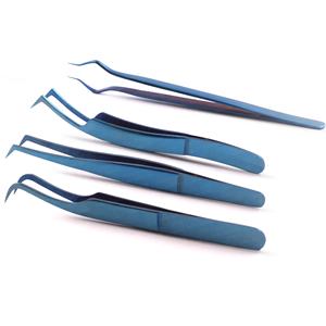 Pinzas para Pestañas de Acero Inoxidable con Recubrimiento de Color Azul Plasma para Pestañas de Volumen, Antiestáticas, Duraderas, de Alta Calidad para Uso en Salón - Product Image 1