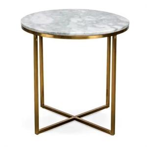 Table ronde en marbre blanc moderne de haute qualité, design carré avec accent doré, support en fer pour la décoration intérieure, meubles de salon - Product Image 2