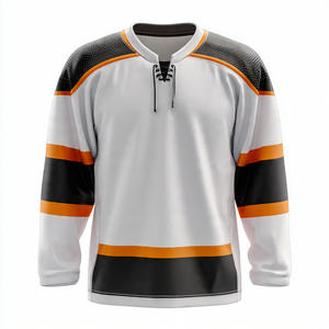 Maillot de hockey sur glace en sublimation 100% polyester, col en V, haut de maillot de hockey à manches longues, imprimé, maillot de hockey sur glace unisexe - Product Image 1