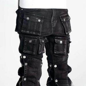 Pantalones Vaqueros Ajustados de Diseñador para Hombre, Hechos a Medida por el Fabricante, al por Mayor, de Alta Calidad, a la Moda, Negros, Estilo Motero, de Mezclilla - Product Image 5