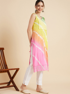 Kurti élégant et tendance pour femmes, en tissu rayonne super doux, sans manches, col rond, été, style indien - Product Image 2