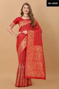 Vêtements ethniques indiens en soie douce avec motif de tissage Zari et Meenakari Weawing Rich pallu avec bordure de tissage Zari Sari avec chemisier - Product Image 4