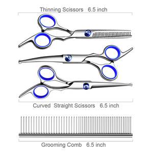 Best Top Stainless Steel Pet Hair Grooming Scissor Custom Color Coated Straight Blade with Fixed Finger Rest - Product Image 5