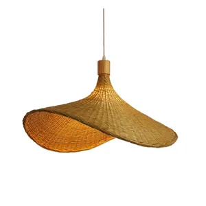 Lámpara colgante de bambú tejido SkyTalent, luz colgante simple natural tejida a mano, pantalla colgante creativa para granja