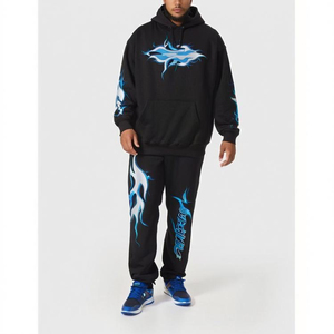 High Quality 100% Cotton Winter Vintage Woven Heavyweight Plus <b>Oversized</b> Solid Fleece Quick Dry <b>Jogger</b> Tracksuit Black Hooded - Product Image 1