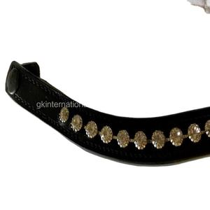 หรูหราตกแต่ง1แถวคริสตัลสีทองที่ว่างเปล่าช่องหนังม้าคิ้ววงสีดำหนังแท้ที่กำหนดเอง Snap ปิด - Product Image 1