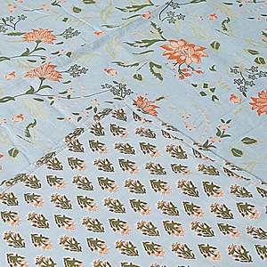 Sky Floral Print 240 TC Cotton <b>Double</b> Bed Dohar Handmade Luxury Stitching Customizable Weight Available in Queen King Twin Sizes - Product Image 4