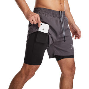2-en-1 Short de gymnastique pour homme en toile respirante à séchage rapide pour course à pied Sports Track Workout Mid Waist Casual Solid - Product Image 3