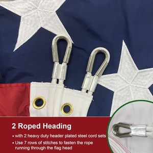 Drapeau américain de luxe USA TOP FLAGSINC, 15x25 pieds, pour extérieur, en nylon robuste, étoiles brodées, avec cordons, double couture - Product Image 5