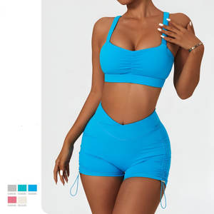 ชุดเซ็ตกางเกงขาสั้นสำหรับเล่นโยคะฟิตเนสทำจากโพลีเอสเตอร์ผ้าสแปนเด็กซ์ออกแบบได้ตามต้องการ - Product Image 5