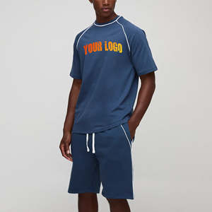 Conjunto de 2 Piezas de Camiseta Holgada con Capucha y Hombros Caídos, de Alta Calidad, con Logotipo Bordado Personalizado, Estilo Urbano, Cómodo - Product Image 1