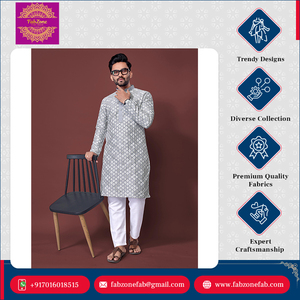 Pyjama Kurta en soie douce en coton élégant traditionnel pour femmes fil à broder blanc travail dernier nouveau Design mariages spécial - Product Image 4