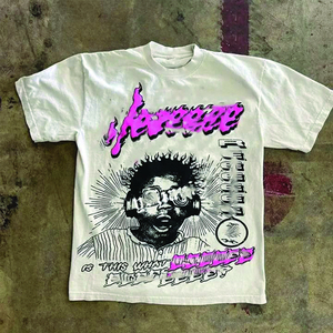 T-shirts en tissu éponge personnalisés de haute qualité en gros, 350g, 100% coton, épais, coupe oversize, impression silicone, col rond, respirant, séchage rapide - Product Image 1