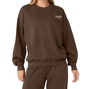 Nueva llegada sudadera marrón con cuello redondo Mujer primavera manga larga francés Terry pulóveres en blanco con logotipo sudadera de algodón - Product Image 3