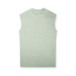 Vente en gros de t-shirts d'été sans manches 100% coton hauts pour hommes col en O gym sport débardeur design respirant tricoté bouton personnalisé - Product Image 2