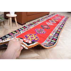 2.8x12.1 ft <b>Runner</b> Turkish Vintage Rug, <b>Red</b> Moroccan Wool Rug - Product Image 2