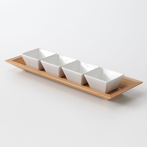 Ensemble de service écologique en bambou naturel avec petit bol à sauce amovible, plateau de service en bois pour salades et collations, en solde - Product Image 3