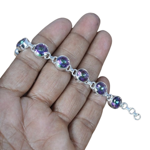 Pulsera de Tenis Ajustable Elegante con Topacio Azul Místico y Plata de Ley 925, Joyería Hecha a Mano, Regalo de Cumpleaños, Bisel de 10 Piedras - Product Image 1