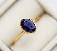 Bague de fiançailles artisanale en argent sterling 925 plaqué or, saphir bleu vintage, taille ovale, sertie à griffes, certifiée par un tiers