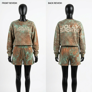 Premium Quality 320 GSM Cotton Fleece Women Sweatshirt And Shorts Set <b>Abstract</b> Dye Custom Logo Hoodie Shorts Set for Women - Product Image 4