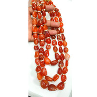 Collier de perles lisses et polies en pierre de cornaline naturelle, taille 8-10 mm, 2 couches, onyx rouge vintage pour femme, troisième partie
