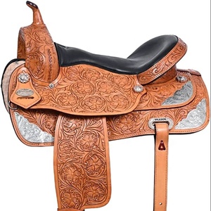 Premium English Horse Racing Touristy Saddle Estilo occidental Nueva impresión Wade Tree Fork Cuero genuino India Característica duradera - Product Image 1